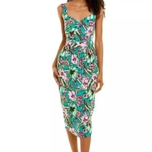 Walter Baker Dress Womens XL Green Tropical Hawaiian Vacation Cruise NEW Midi